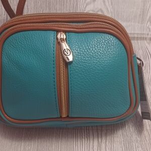 Valentina Teal and Brown Crossbody Bag